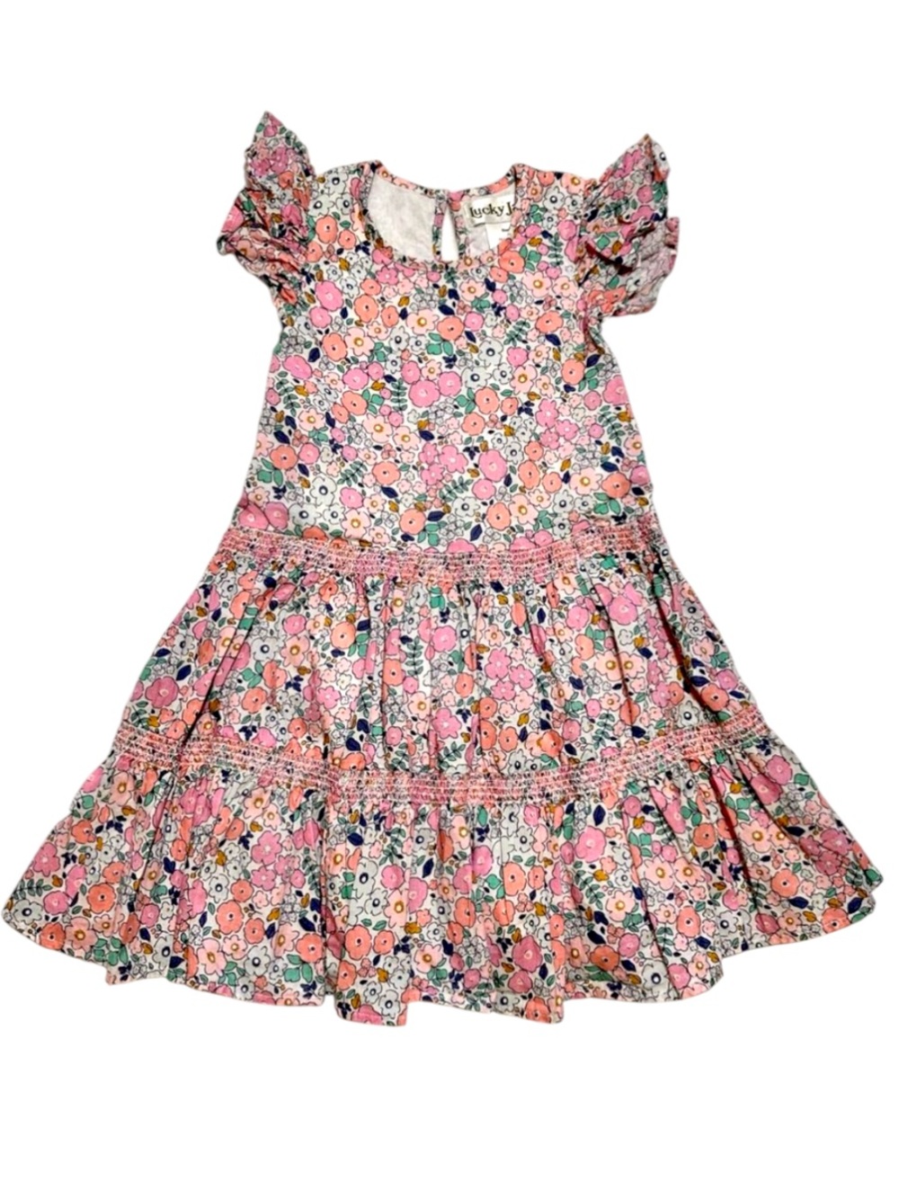 EUC Lucky Jade floral print dress with smocking size 2